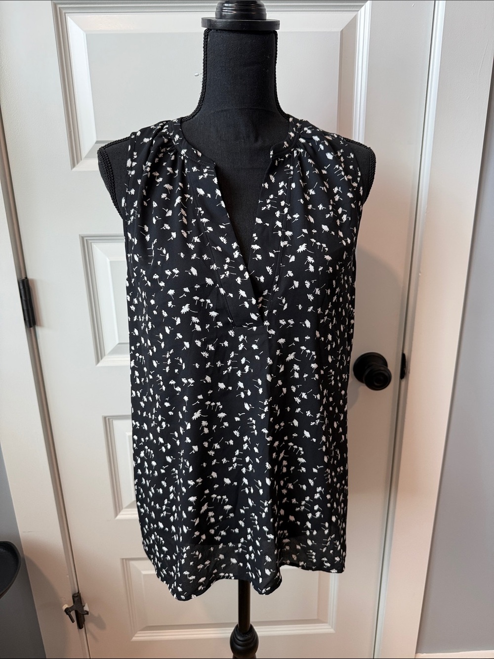 J. Crew Black Sleeveless V-Neck Camisole with White Print